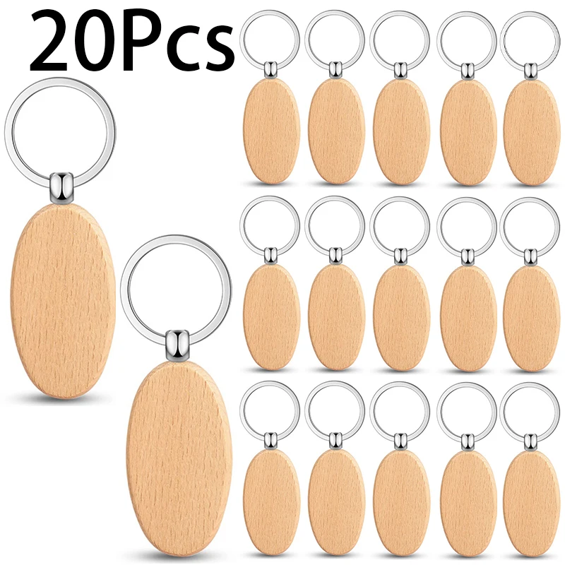 

20Pcs Oval Beech Wood Keychain Wooden Pendant Keyrings Wood Keychain