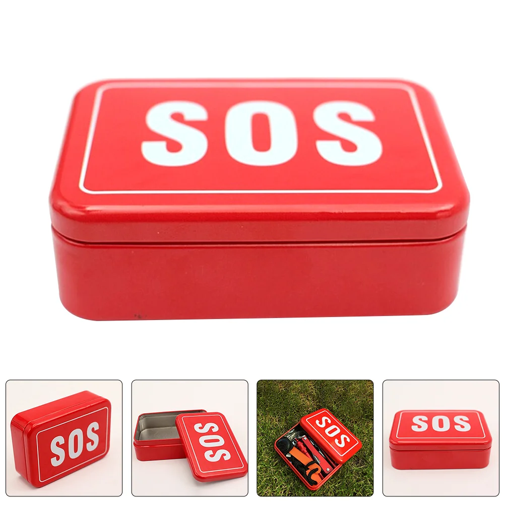 

4 Pcs Outdoor Tool Equipment Box Red Tinplate Storage ganizer for Hiking Camping Travel Compact Lightweight Safety Kit