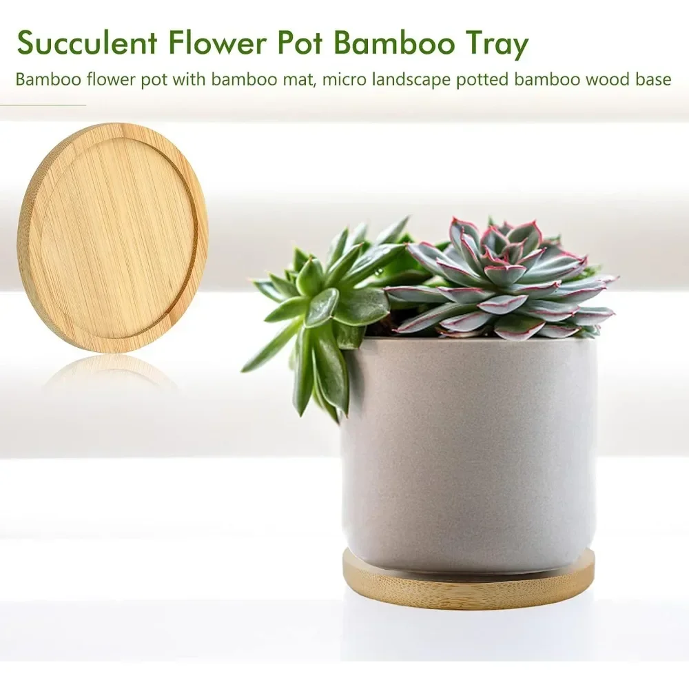 1 قطعة أصيص زهور عصاري دائري صغير ، دعم سفلي لعلبة النبات ، نباتات مصغرة ، قواعد أكواب من الخيزران الطبيعي ، أطباق خشبية #3