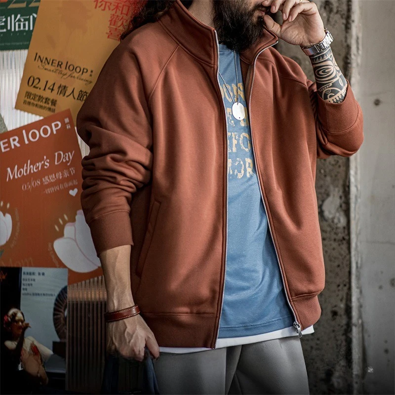 

Spring Casual Polar Fleece Cardigan Tops Men's Jackets Stand Collar Fleece Sports Zipper Jacket Loose Shoulder Design Men Coats