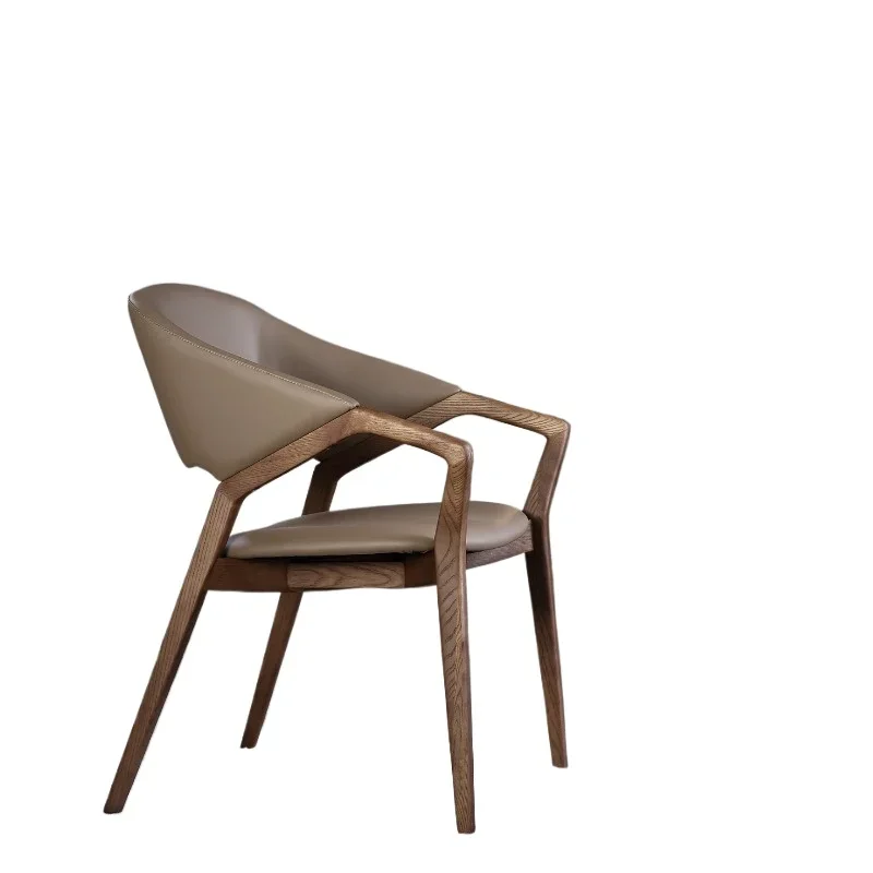 Dining chair, comfortable and sedentary luxury leather medieval solid wood armchair