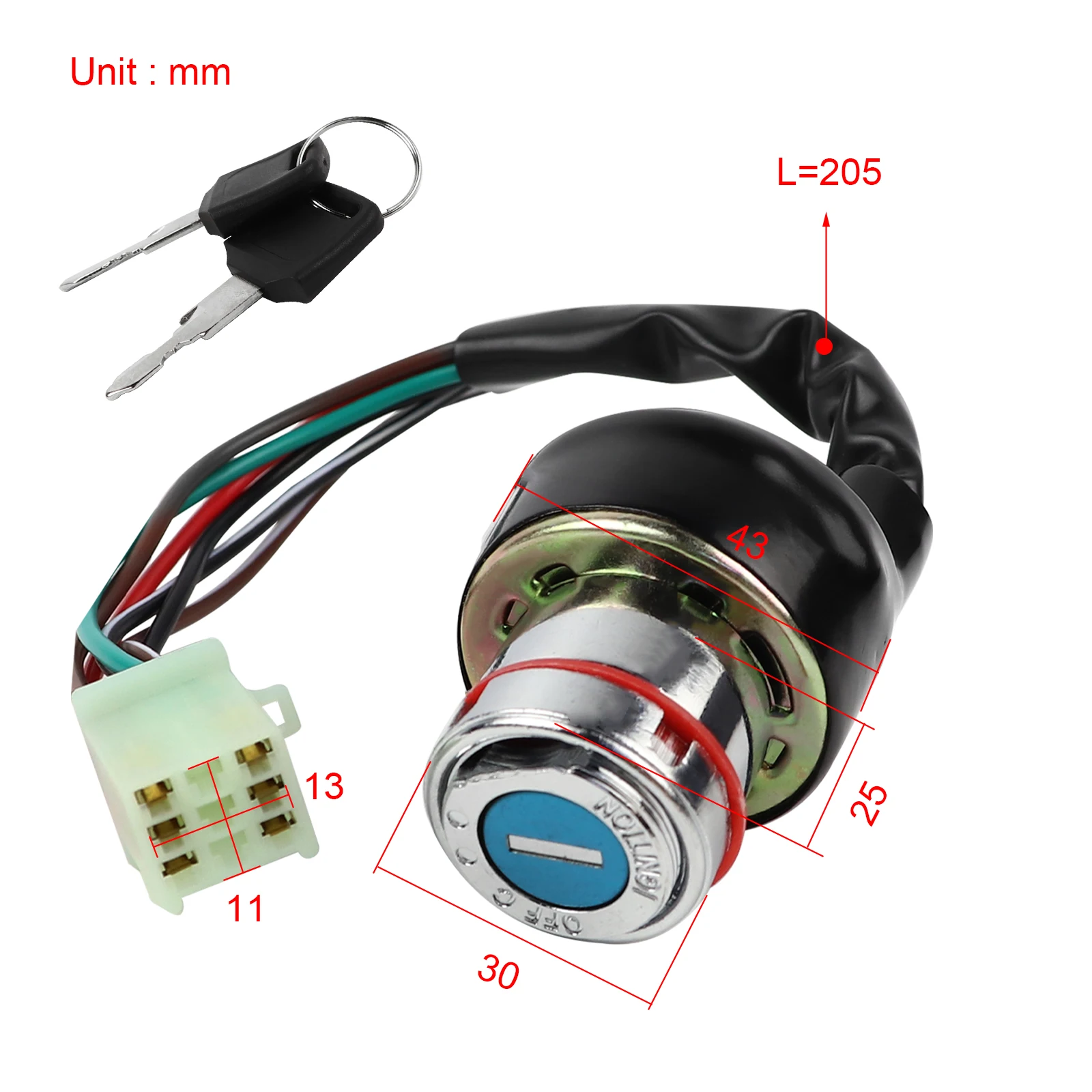 6 Wire Ignition Key Switch for 50cc 70cc 90cc 110cc 125cc 250cc Kazuma Falcon Meerkat Roketa Redcat ATV Quad Go Kart