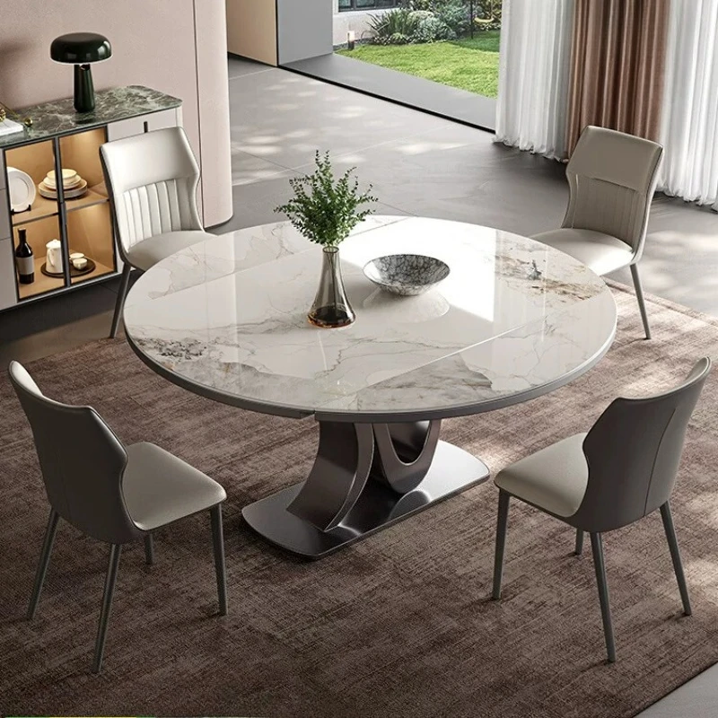 Luxury Telescopic Folding Rock Slab Dining Table And Sets Of 6 Chairs Tables Pliante Coffee Table Kitchen Furniture Modern Light