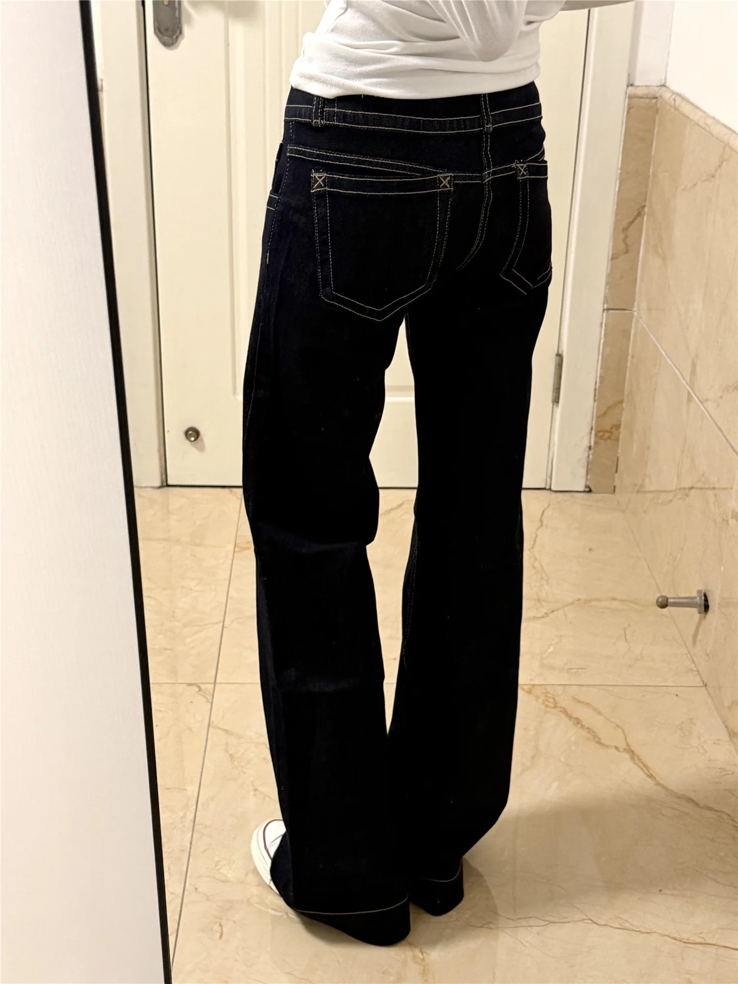 

American Retro Low Waist Flared Jeans Women's Loose Not Legging Tall Extended Casual Floor-Length Pants Cotton Soft Washed