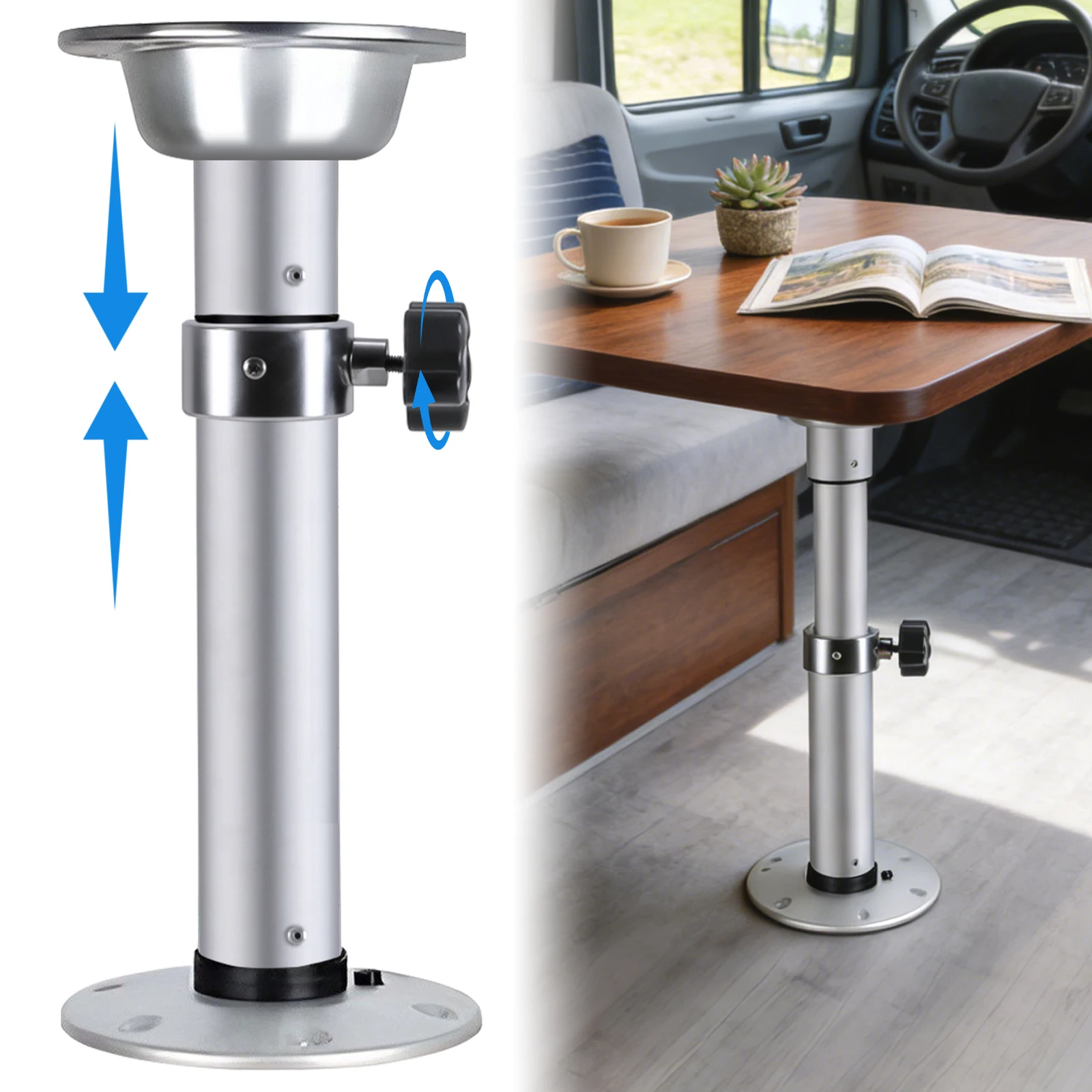 

Adjustable Tables Pedestal Mount with Gas Lift Aluminum Removable Base One-Leg Lifting System for Boat Yacht Motorhome Caravan