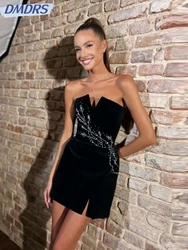 Vestido De fiesta De terciopelo negro sin tirantes, minivestido Sexy De cóctel con cuentas brillantes, elegante, personalizado, 2025