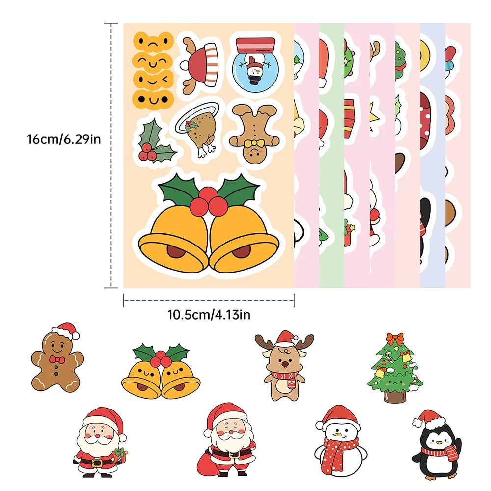 Autocollants de puzzle de Noël de dessin animé mignon pour enfants, faire un visage, décalcomanies de jeu de fête bricolage, assembler un jouet de puzzle, 8 feuilles, 16 feuilles