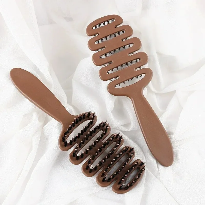 Boar Bristle Hair Comb Hollow Detangling Hair Brush Women Scalp Massage Brush Curly Hairbrush Salon Hairdressing Styling Tools