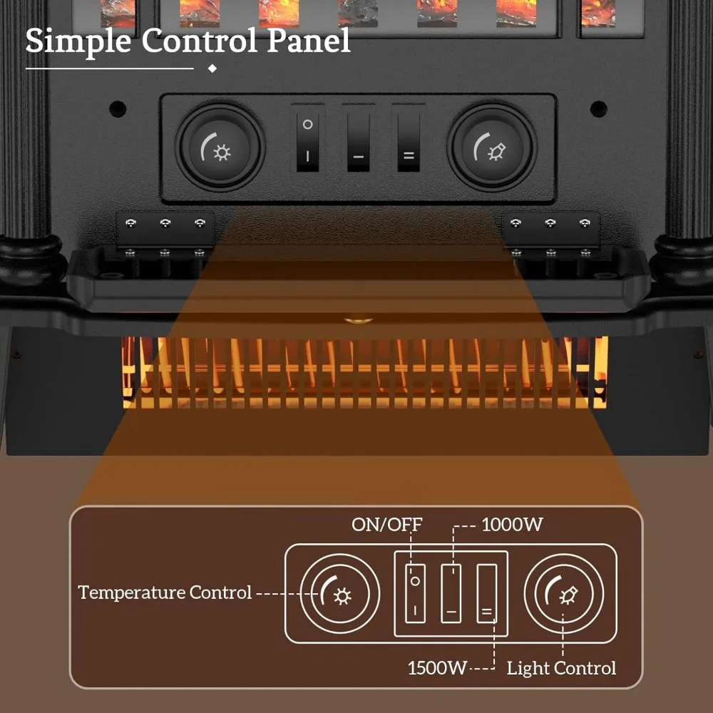 مدفأة كهربائية قائمة بذاتها مقاس 22 بوصة مع تأثير لهب ثلاثي الأبعاد، معتمدة من CSA، وترموستات 1000 وات/1500 وات، وحماية من الحرارة الزائدة #4
