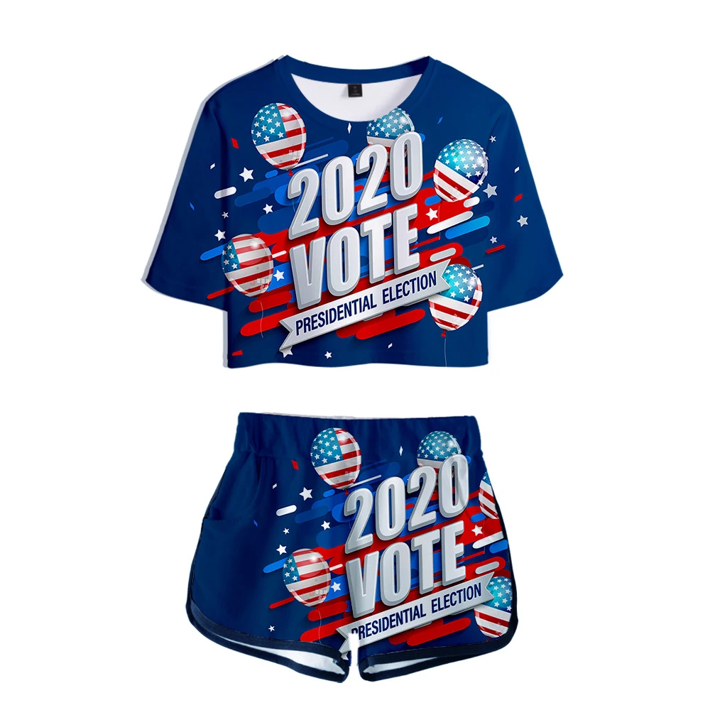 Fashion Youthful UnitedStates 2020Vote Presidential Election 3D T-shirts shorts Pants Dew navel Girl Suits Two Pieces sets