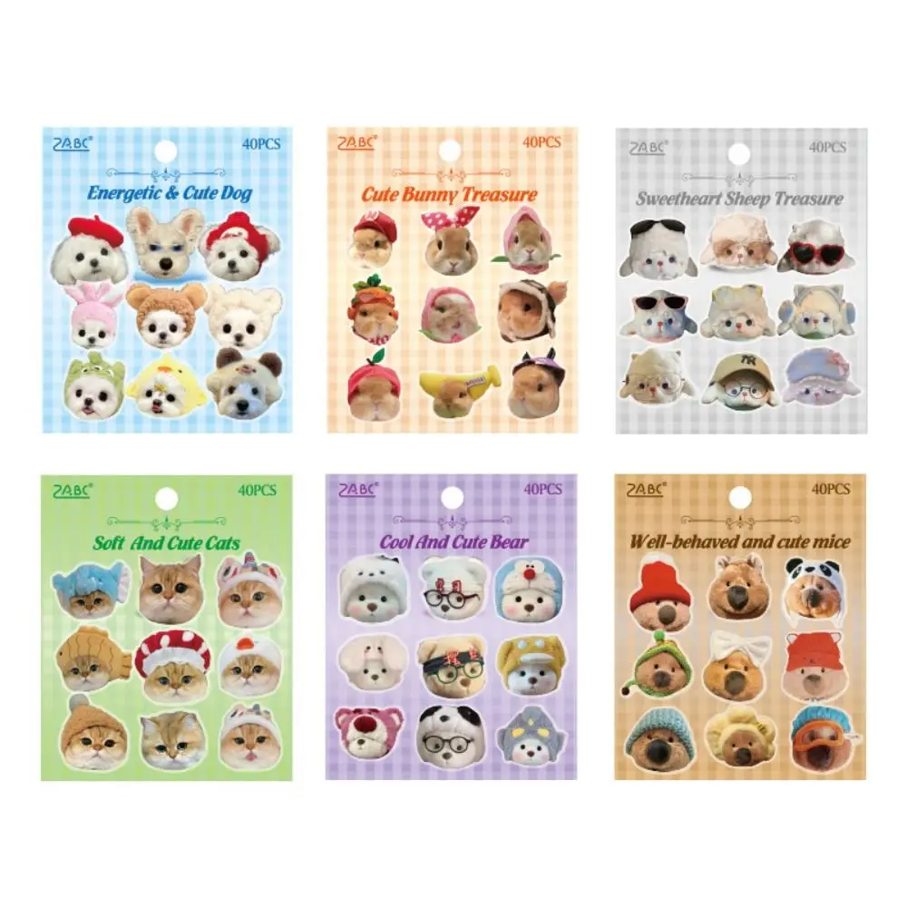 40 Vellen/Tas Speelse Puppy Hand Grootboek Sticker Tas Schattige Mode Cartoon Dieren Stickers Kitty Waterdicht