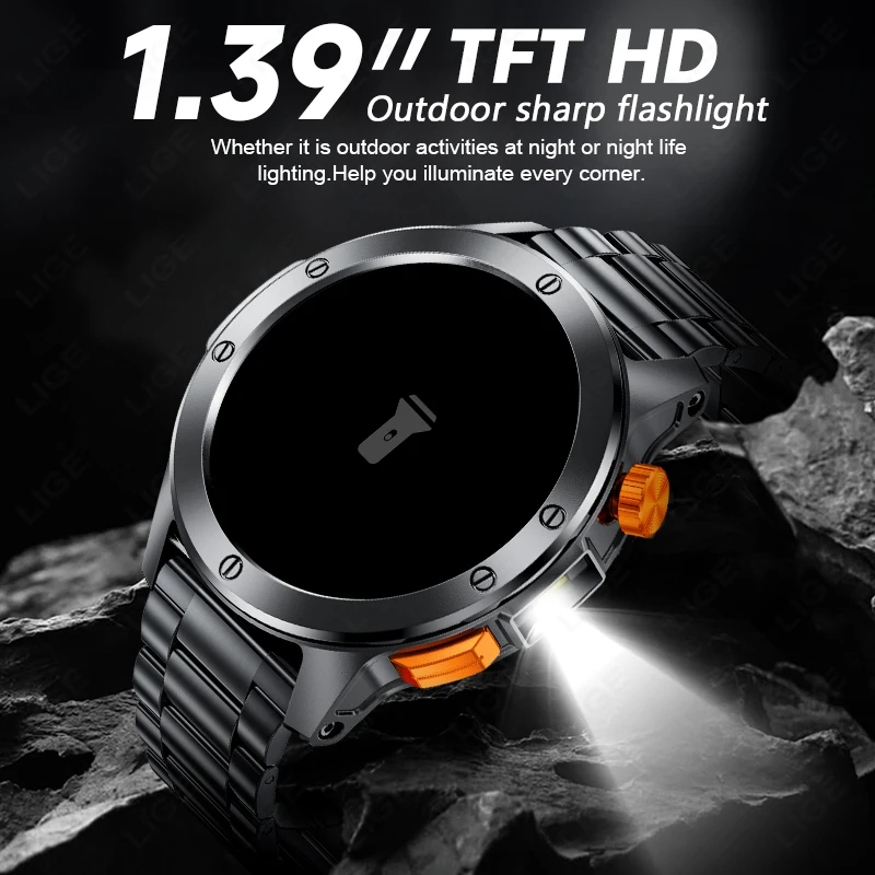 LIGE New Space Edition Dial Smart Watch Men HD Screen Bluetooth Call Outdoor Sport Fitness With Flashlight Heart Rate SmartWatch