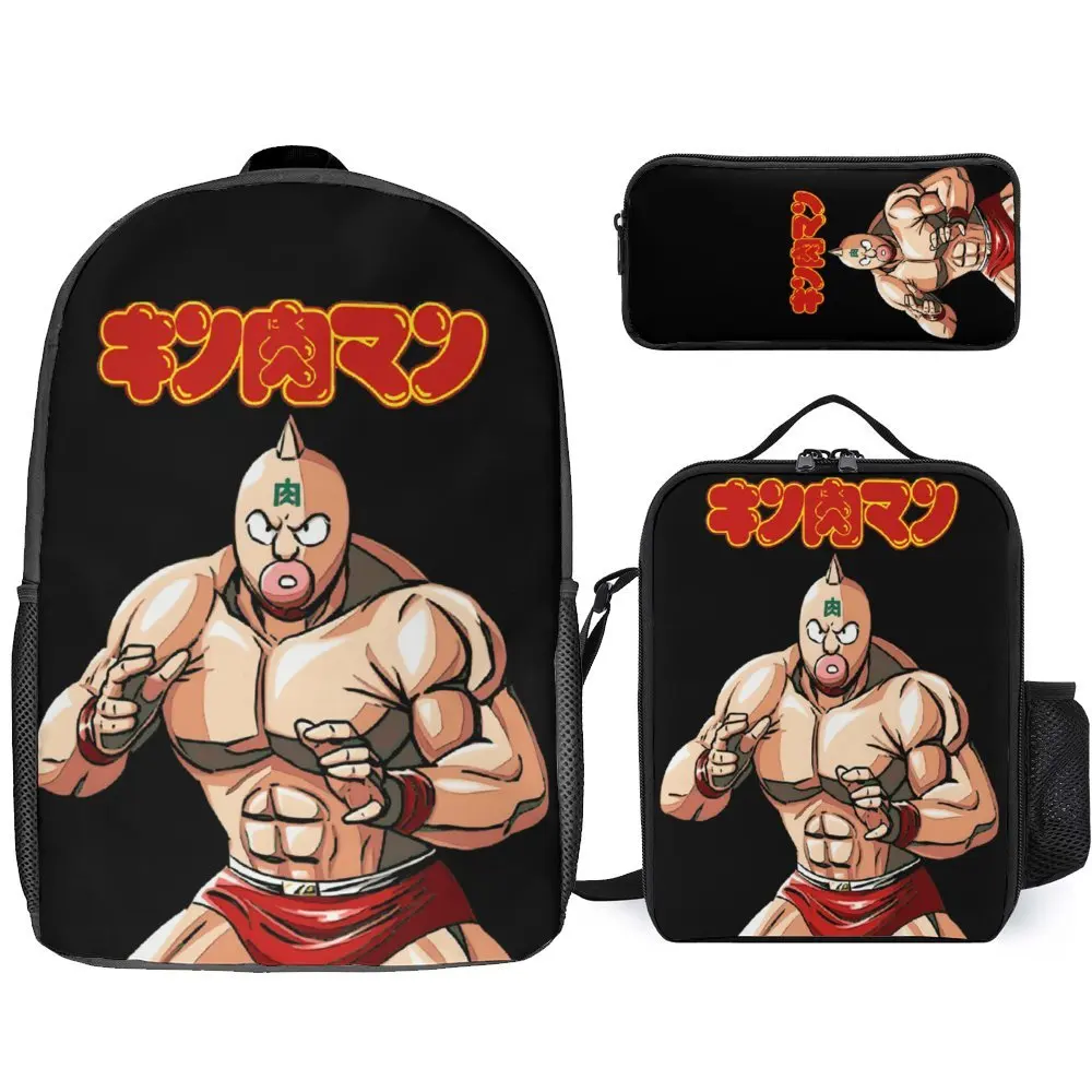 Muscle Kinnikuman Classic For Sale Durable Cozy Rucksack 3 in 1 Set 17 Inch Backpack Lunch Bag Pen Bag Picnics Graphic Vintage