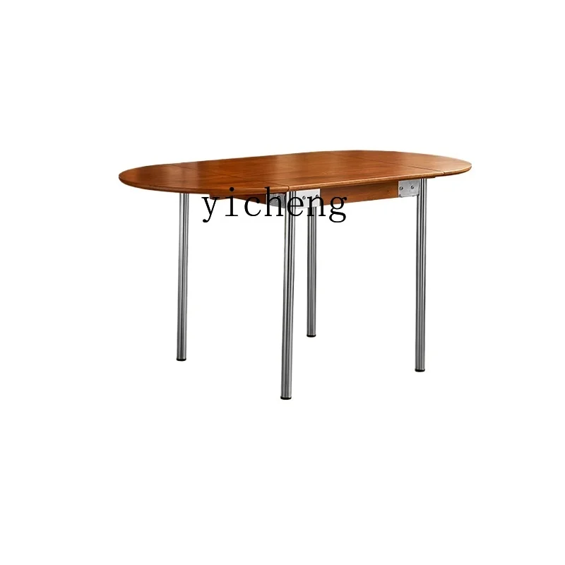 

Tqh Retro Oval Folding Dining Table Household Solid Wood Dining Table Retractable Square Chair