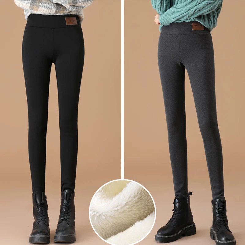 Mallas térmicas gruesas y cálidas para mujer, Leggings de cintura alta, color negro, elásticos, cómodos, de terciopelo, para Otoño e Invierno