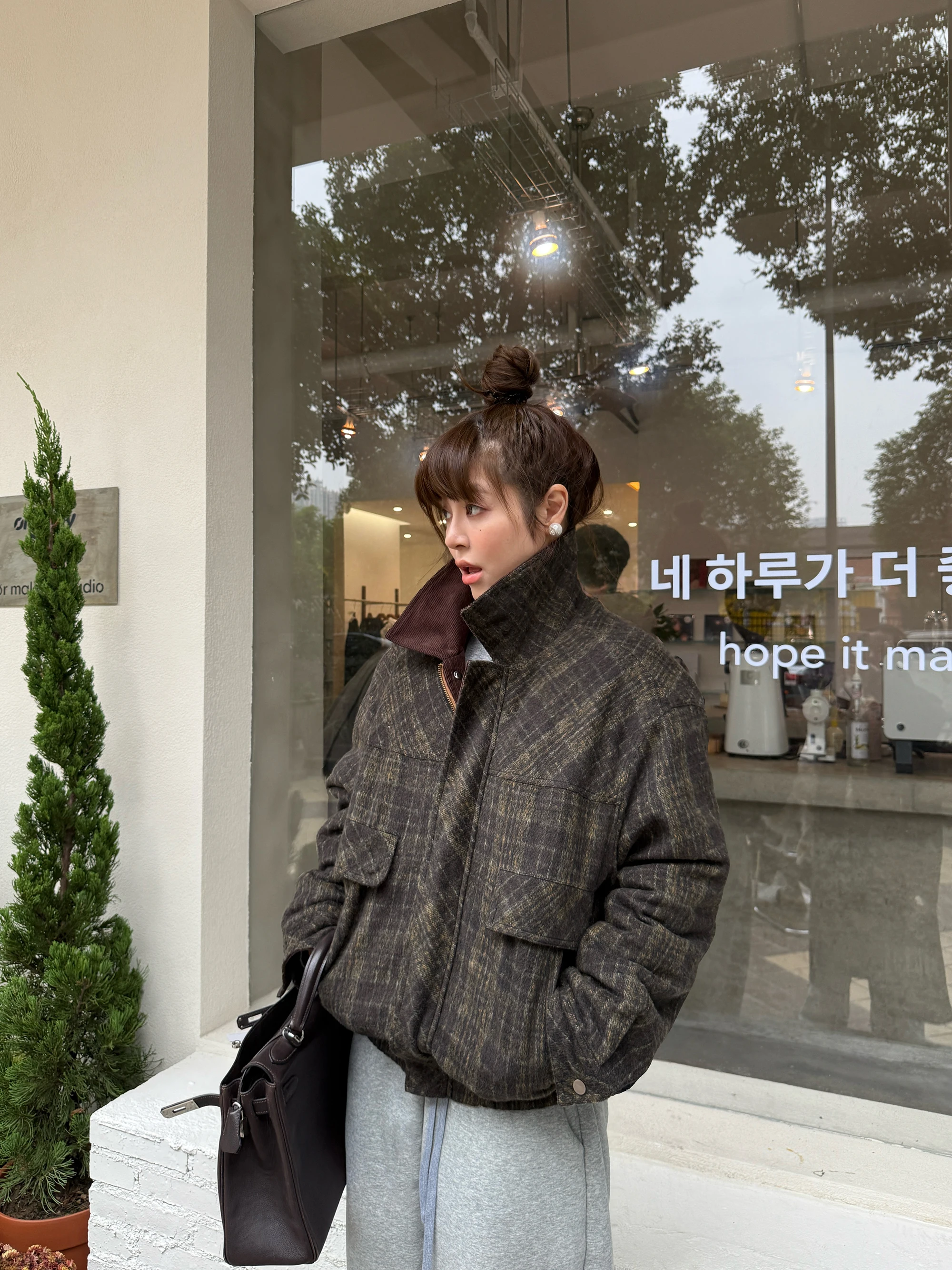 

Женская утепленная хлопковая куртка 3ts на осень-зиму, свободного кроя, в клетку, для повседневной носки, с длинными рукавами, модная верхняя одежда