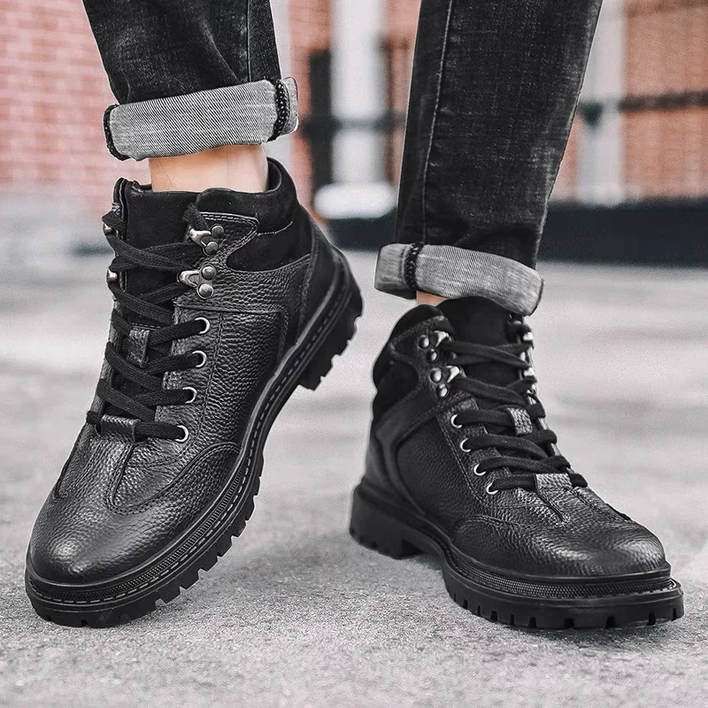 Men Boots British Men Boots 2023 Spring And Autumn Fashion Low-top New Men Shoes High-top Round Men Casual Leather Boots