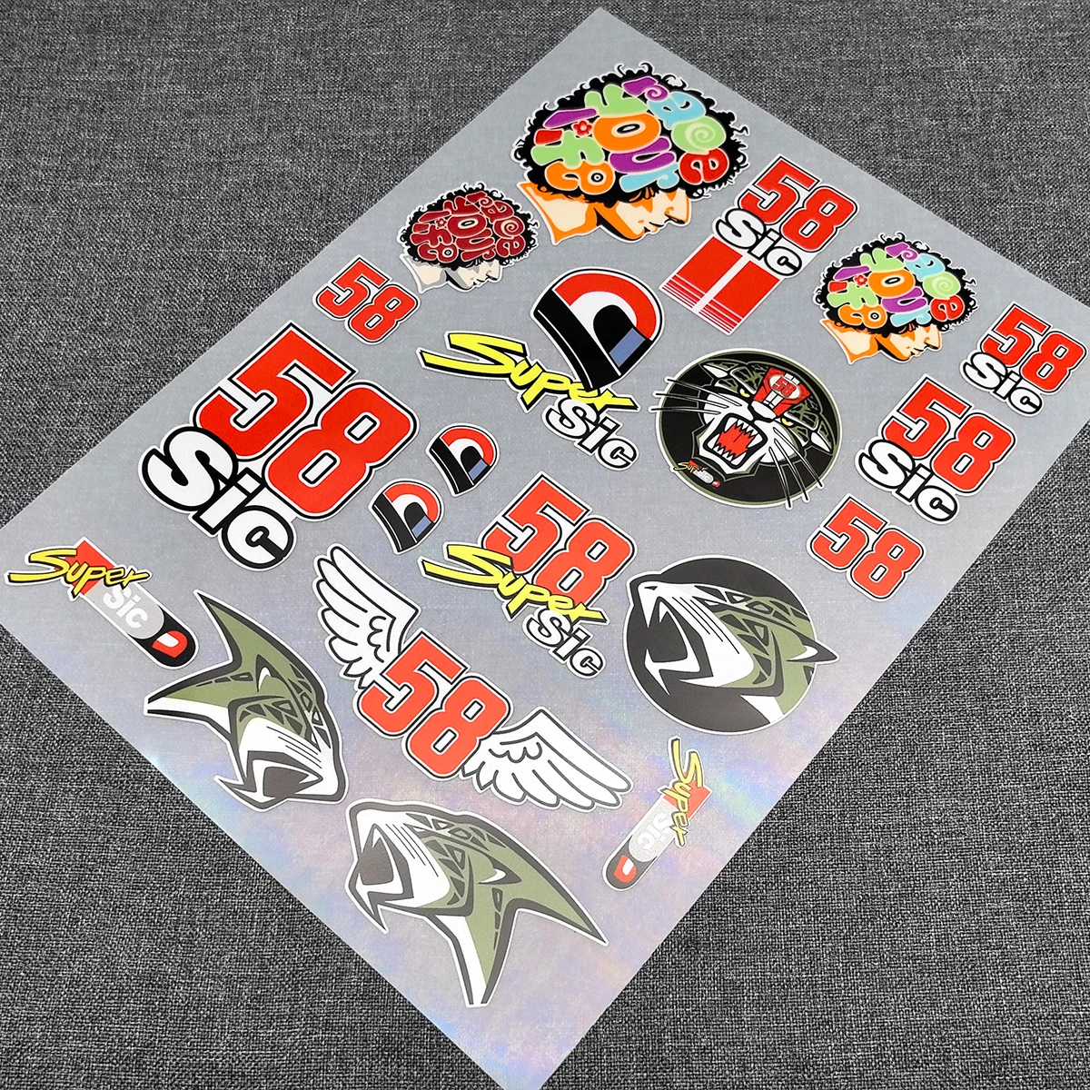 20 Pcs  M-Marco Simoncelli 58 Super Sic Sticker Set High Quality Printed and Cut Helmet Decal Motorcycle Stickers