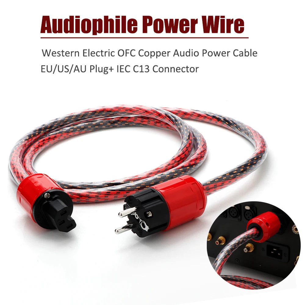 Hi-End Power Cable Western Electric Power Cord OFC Copper AC Mains Cord Audiophile Power Wire with EU US Plug IEC C13 Connectors