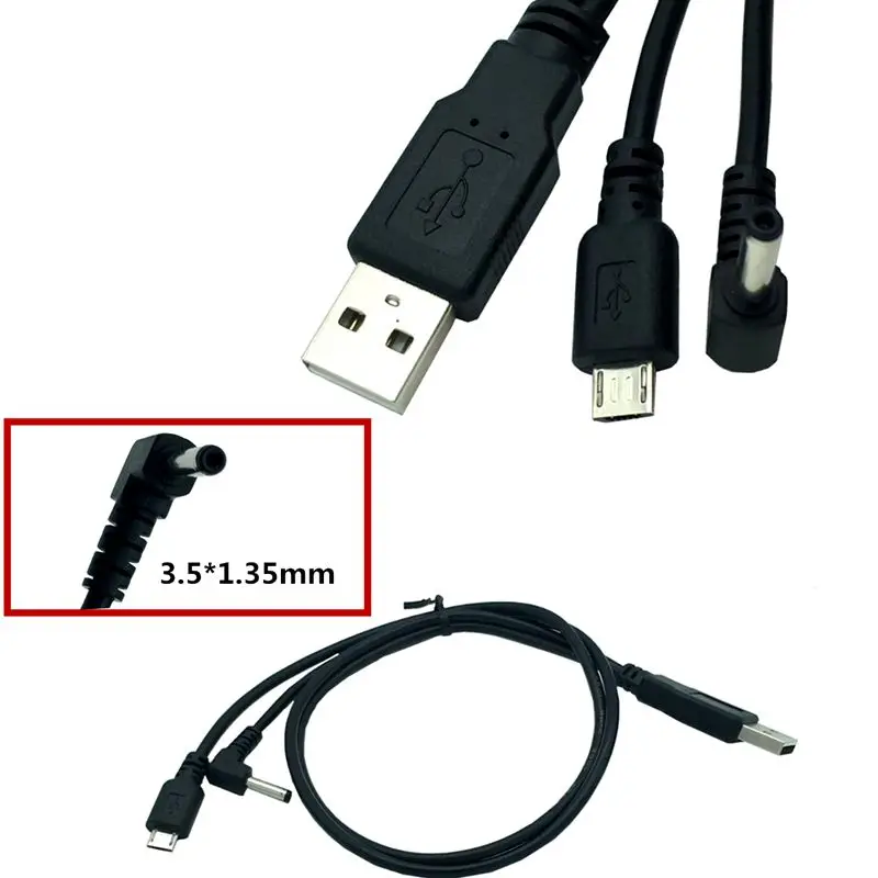 50cm 1/2 USB 2.0 A Male to Micro 5P Male+Power DC 3.5 * 1.35mm Y-shaped Data Cable USB With Power Cord