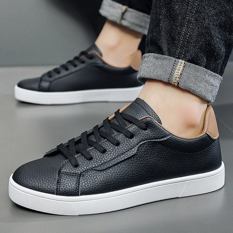 

Mens Board Shoes Classic Lace Up Lightweight Breathable Casual Leather Sports Shoes Daily Comfortable Male Business Sneakers