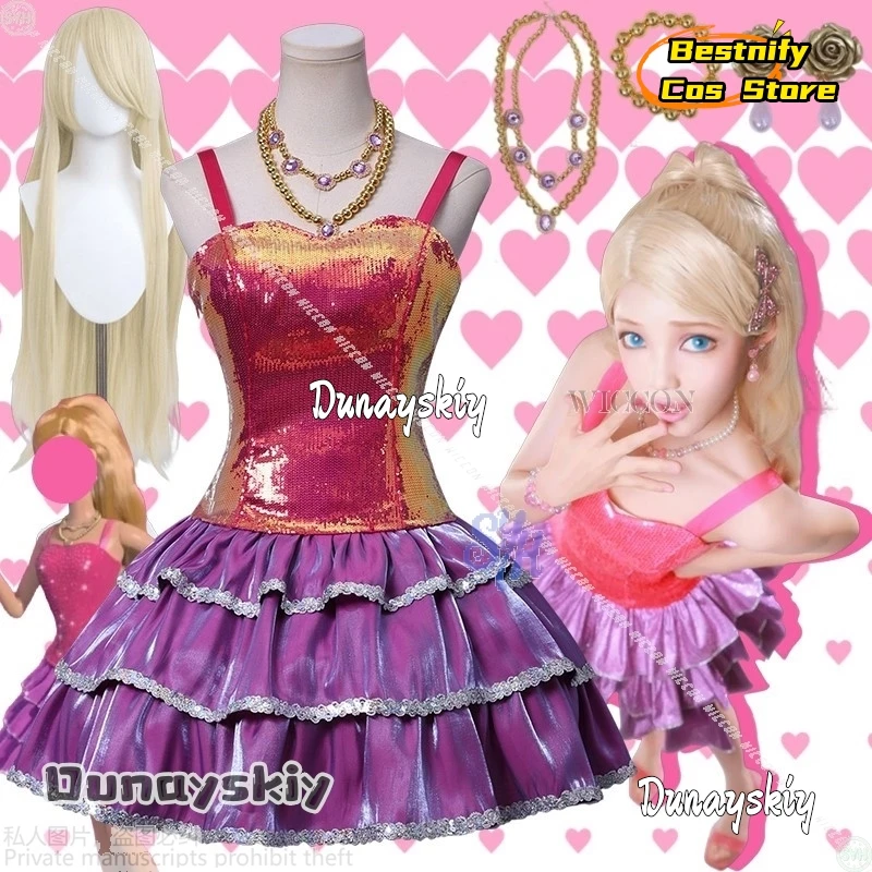 

Anime Dream Movie Houseeee Cosplay Fashion Hot Pink Mini Sling Top Sparkling Y2K Cake Dress Jirai Kei Girls Lolita HalloweenSuit