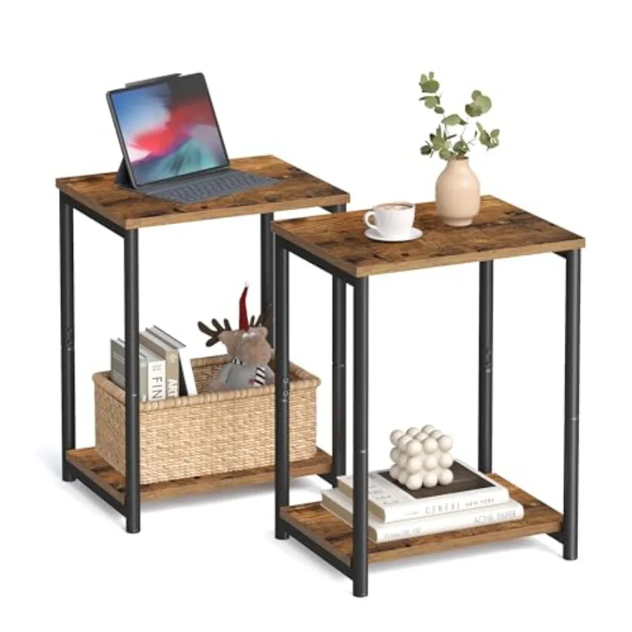 

Side Tables Set of 2 Small End Table Nightstand for Living Room Bedroom Office Bathroom Rustic Brown and Black ULET272B01
