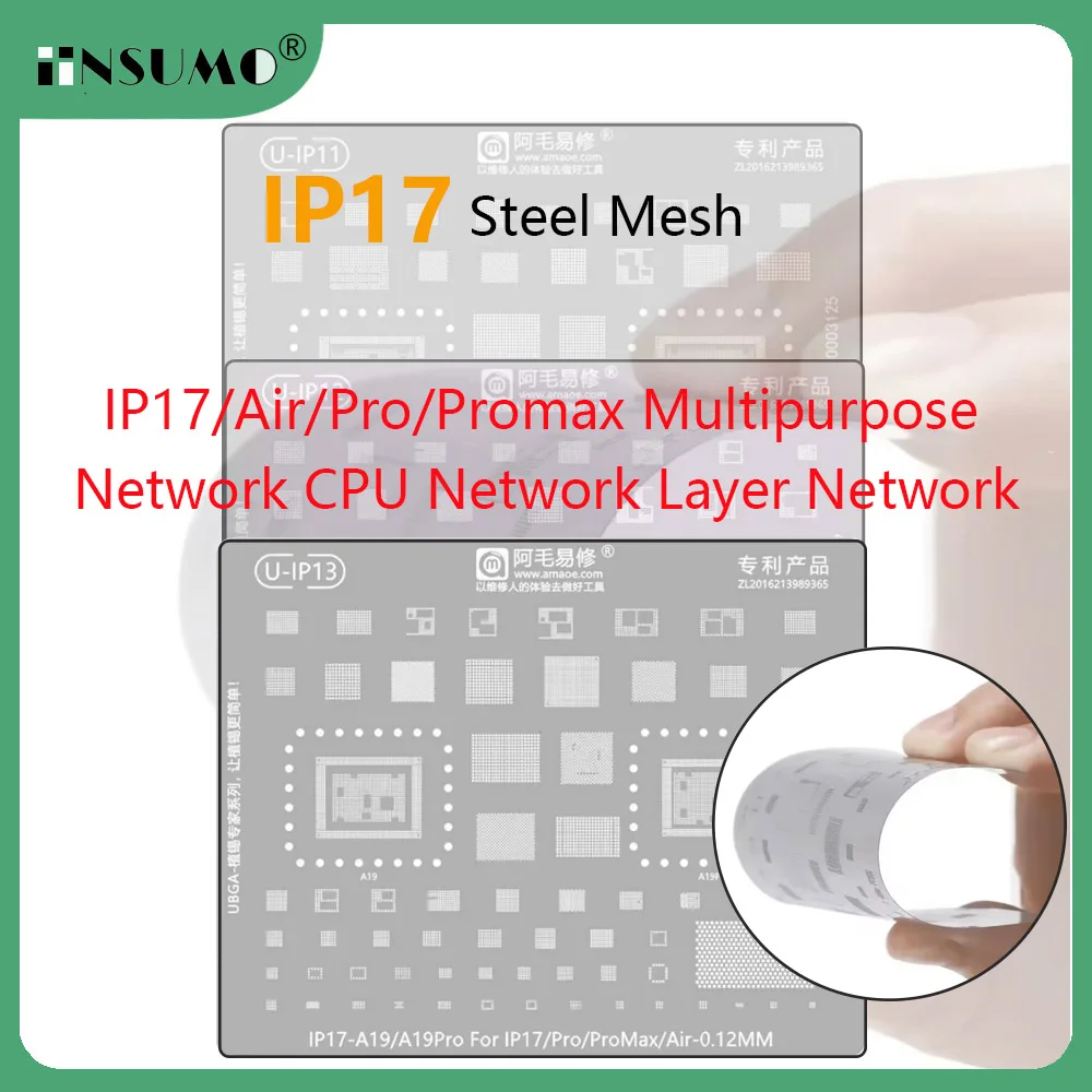 AMAOE For iPhone 17 Pro Max BGA Reballing Stencil For 16 15 14 13 12 11 Pro XS Max Middle Layer A19 CPU Steel Mesh Solder Tin