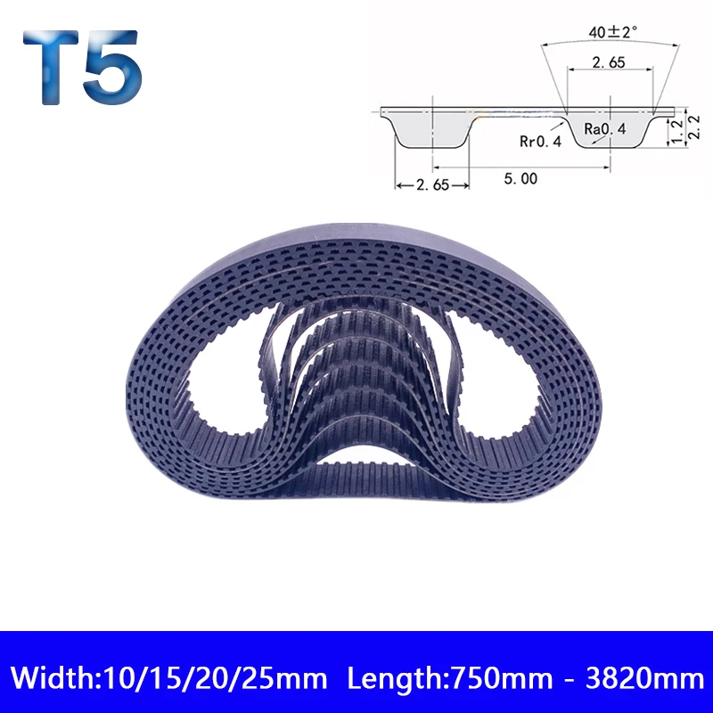 

Width 10/15/20/25mm T5 Rubber Closed Loop Timing Belt Pitch 5mm Synchronous Belt Length 750 755 780 800 815 840mm to 3820mm