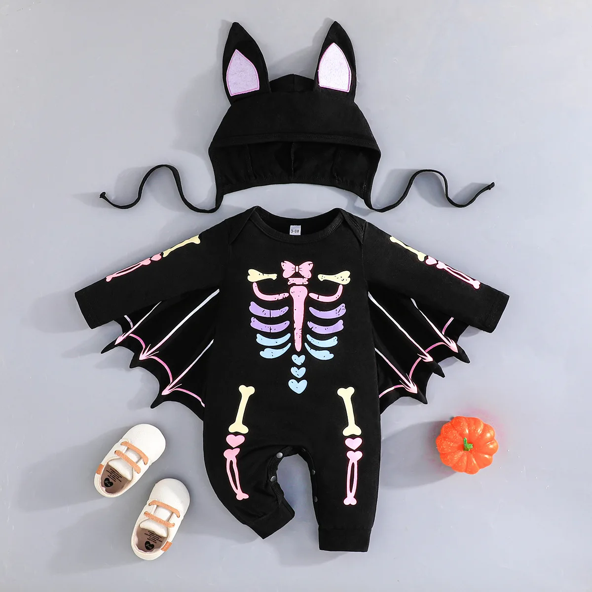 Neuer Halloween-Fledermaus-Overall für Babys, Kinder-Langarm-Strampler mit Kapuze, dehnbar und bequem, für Neugeborene, Kinder, Cosplay, Jungen und Mädchen – Detail 3