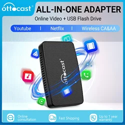 OTTOCAST Play2Video Wireless Android Auto CarPlay Adapter for Youtube Netflix Video Player TV Box Spotify Car Accessories