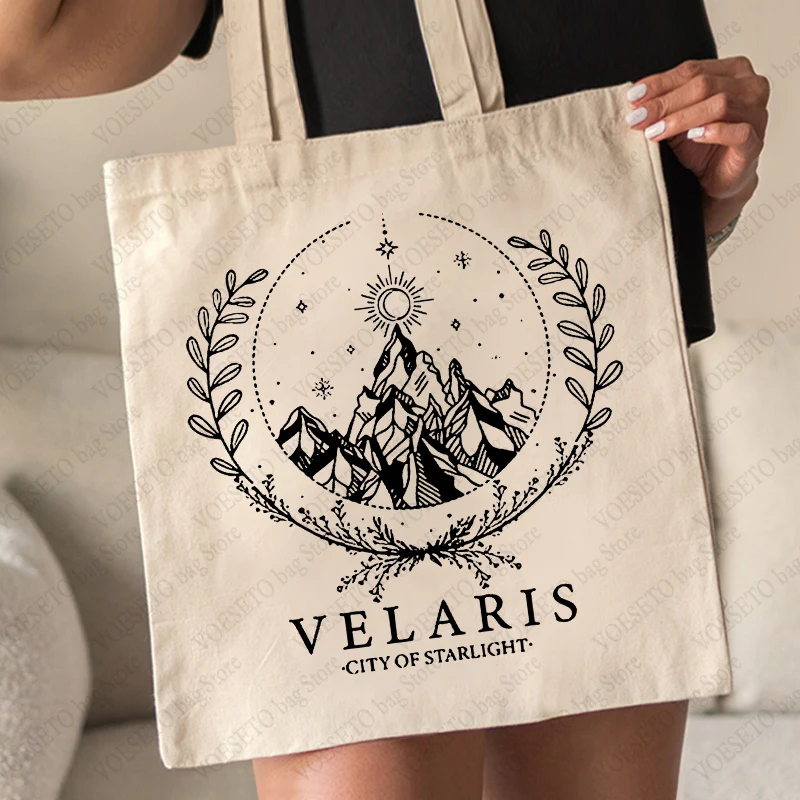 Velaris City of Starlight Pattern Tote Bag Canvas Shoulder Bags for Travel Daily Commute Women Reusable Shopping Bag Best Gift