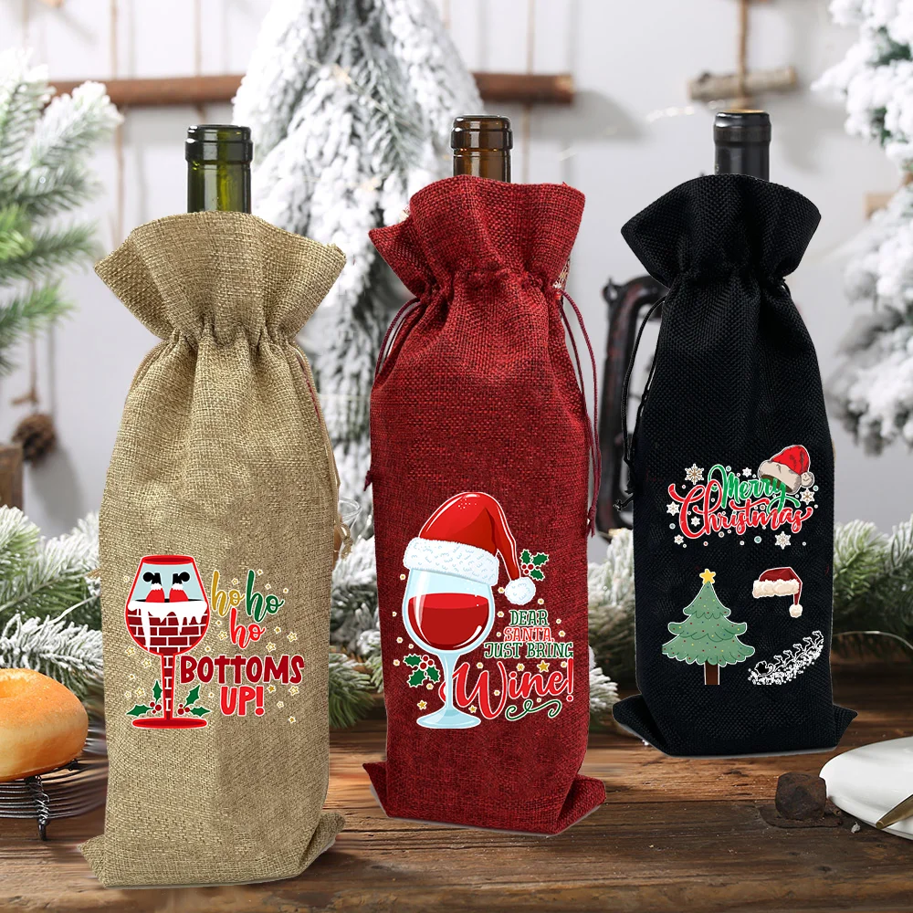 Merry Christmas Wine Bag Coworker Christmas Gifts Santa Bottle Dinner Party Xmas Table Bottle Bags Christmas Decoration