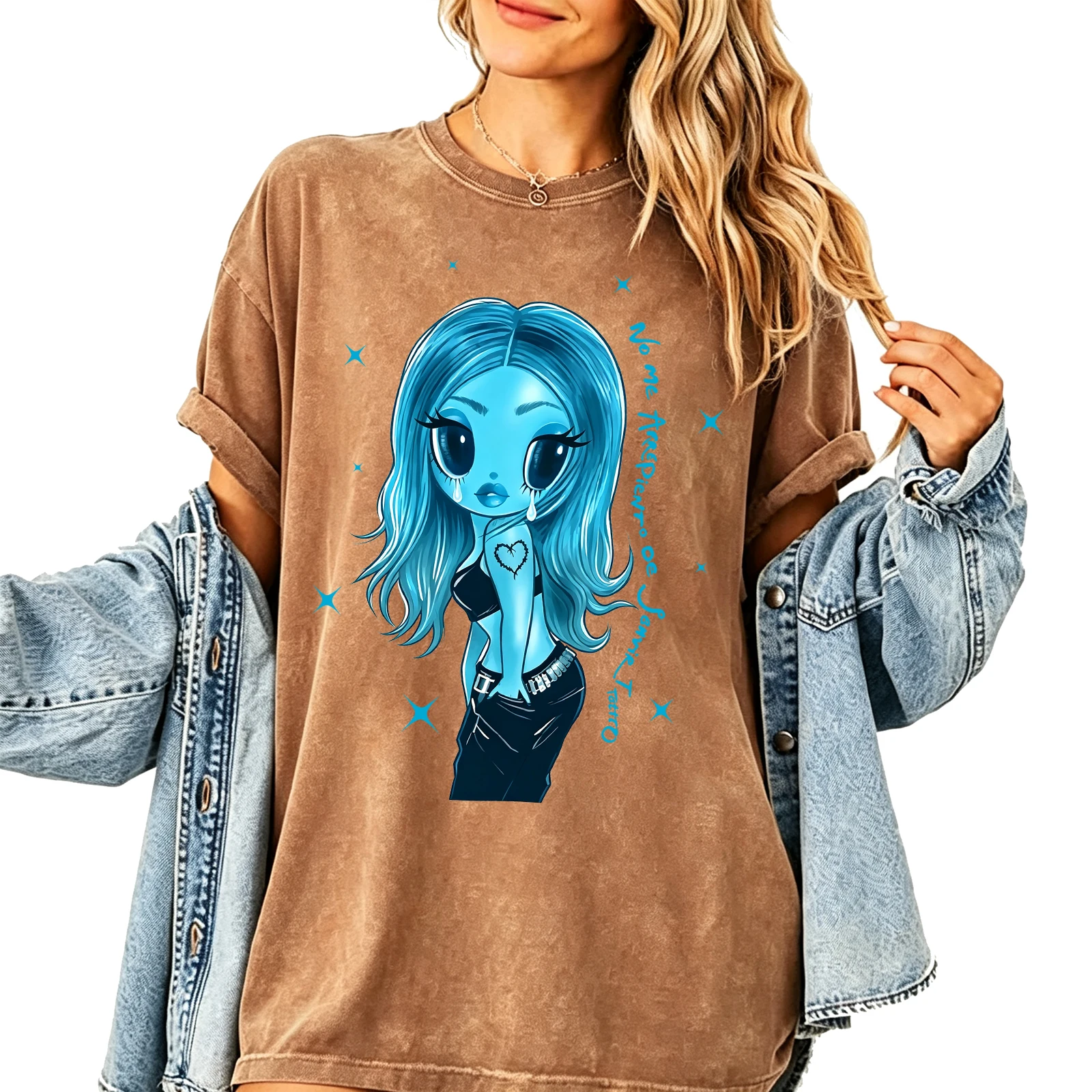 No Me Arrepiento De Sentir Tanto Tee Karol G Washed T-shirt Vintage Women Man Cotton Acid Wash Streetwear T-shirt for Fans