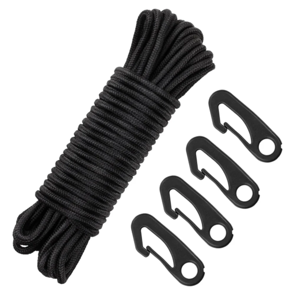 Parts Flag Rope 38 Feet Accessories Black Fittings With 4x Clips Flag Pole Rope Nylon Pull Replacement Snap Hooks