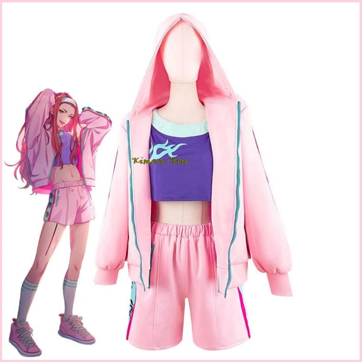 Anime Game Paradox Live BAE Anne Faulkner Cosplay Costume pour Femme, Perruque, Hip Hop, Manteau Sportif Rose, Sexy Kawaii Party, Trempé