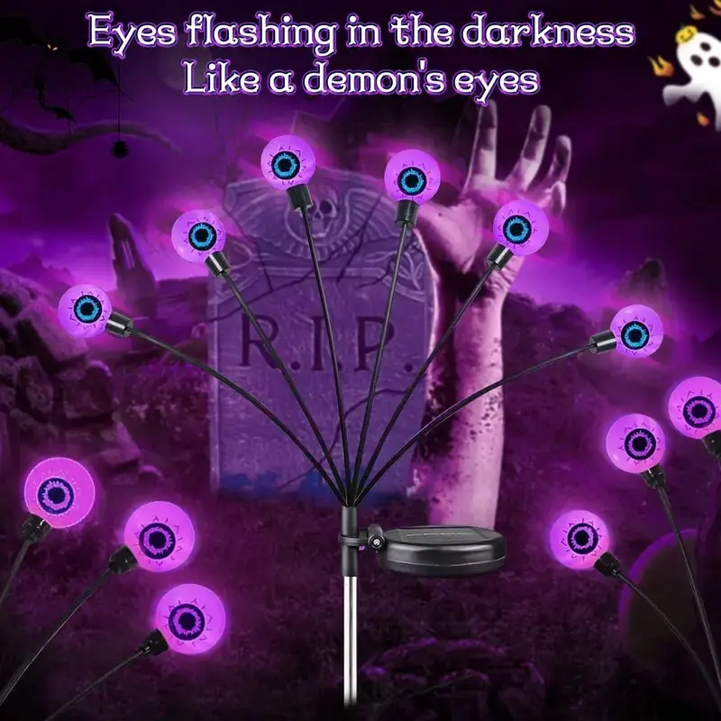 

6-Head Solar Halloween Purple Eyeball Lights,Outdoor Firefly Lights,Plug-in Stake Lights For Garden,Lawn,Yard,Grave Horror Decor