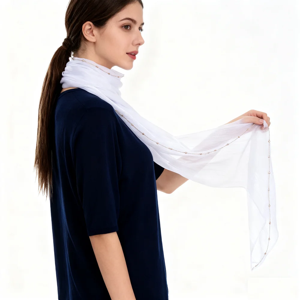 

Premium Metal Bead Chain Winkle Hijab Scarf For Woman Muslim Hijabs Fashion Long Shawl Islam Turban Ramadan Headband Scarves