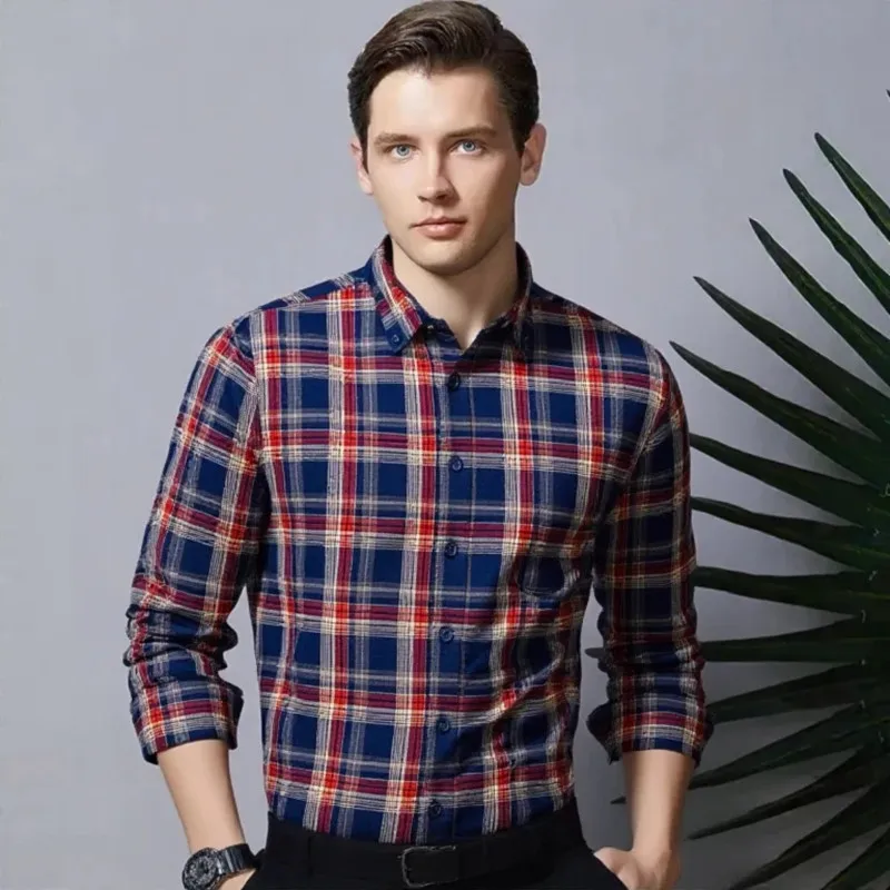 Plus Size 7XL 6XL Mens Plaid Shirt Long Sleeve Double-sided Brushed Thick Casual Stylish Multi-color Checkered new Business Top