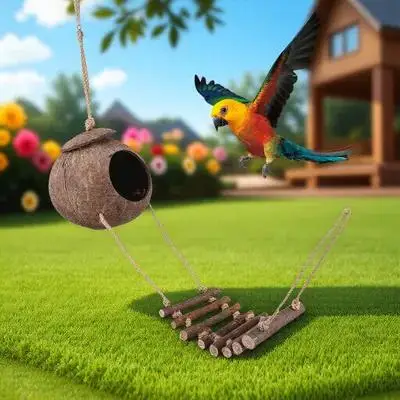 

Reptile Hideout with Ladder Natural Coconut Shell Cave for Crested Gecko Leopard Gecko Lizard Climbing Play Space Terrarium