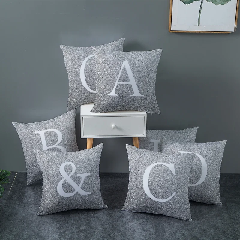 Home Decor Star Silver gray letter Pillow Case Cushion Cover Throw pillow Decorative Sofa Living Room Polyester pillowcase 45x45