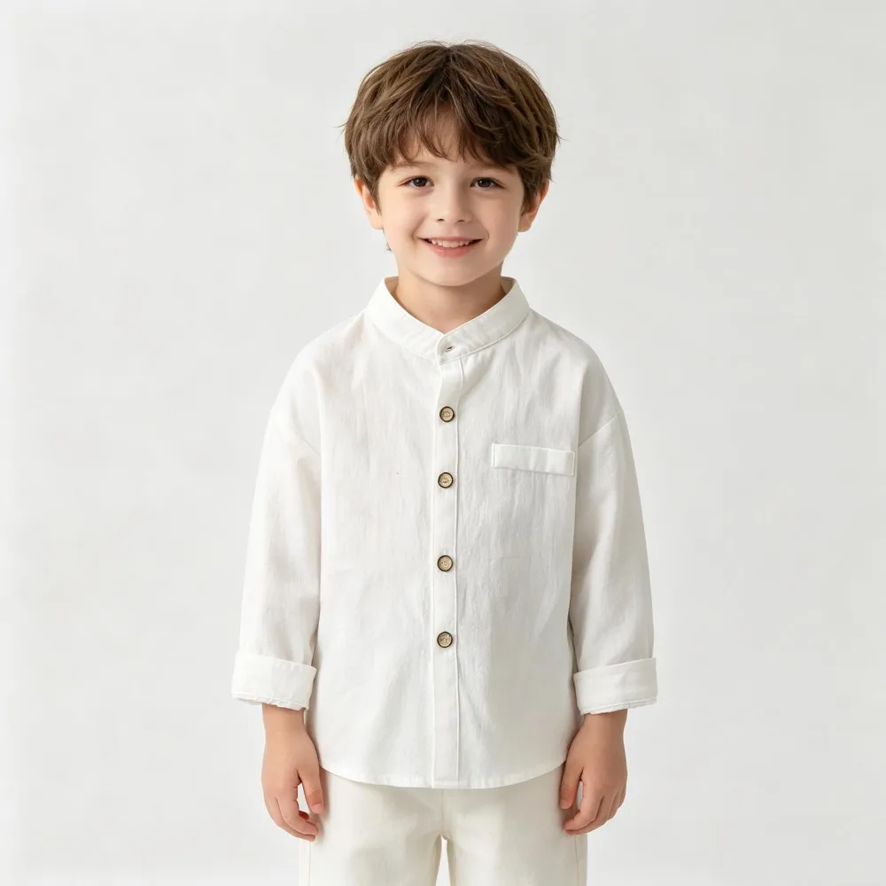 Boy Shirt Cotton Collar Spring Fall Boys Clothes White Blue Orange Shirts Long Sleeve Casual Shirt Korean Boutique Kids Clothing