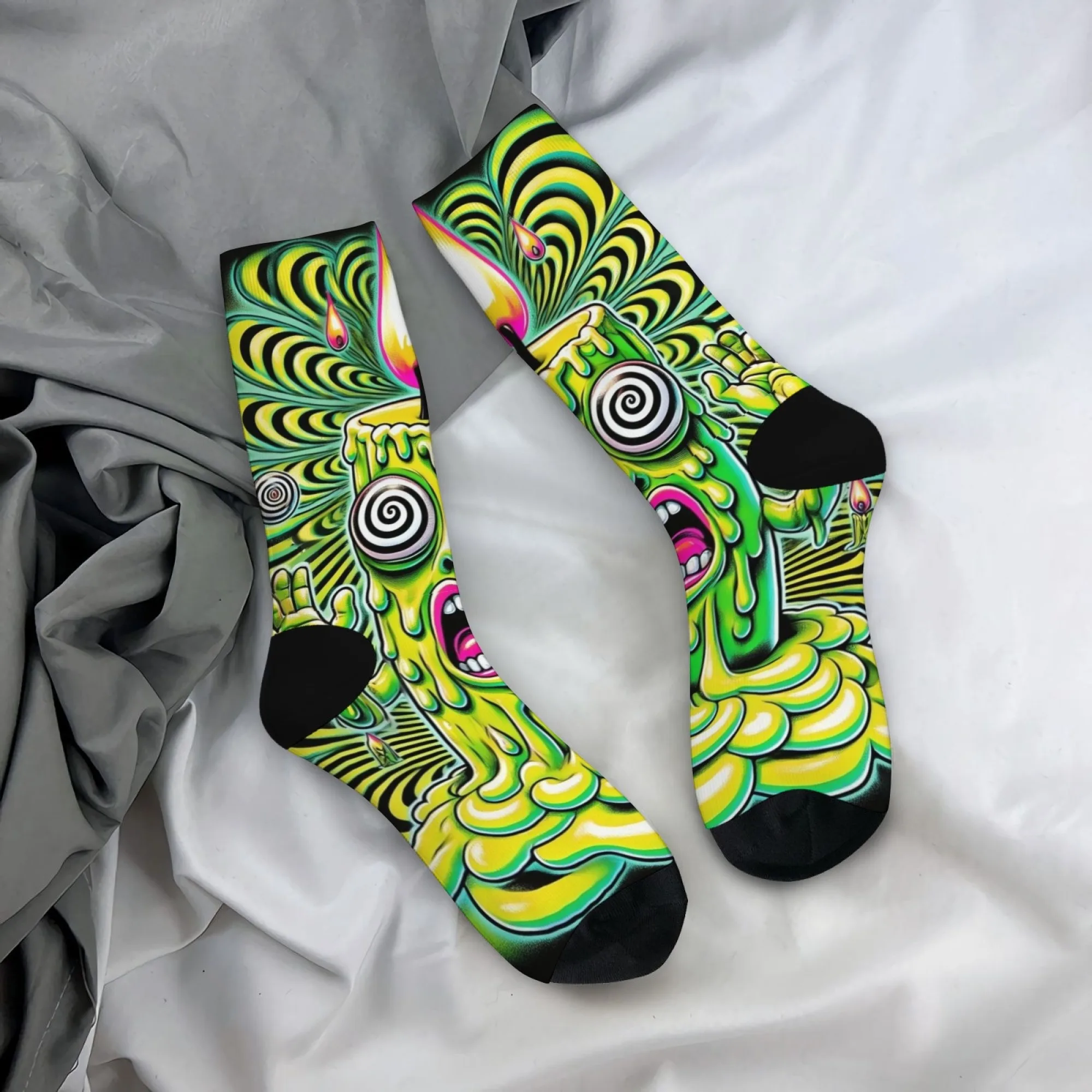 

Harajuku Retro Anthropomorphic Candle Print Casual Men's Socks Comfortable Breathable Non-slip Socks Street Crew Socks Fun Gift