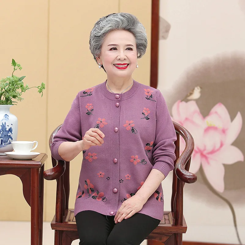 High Quality Cardigans XL-4XL  Grandma Knitting Sweater New Middle-aged And Old Women Sweater Cardigan