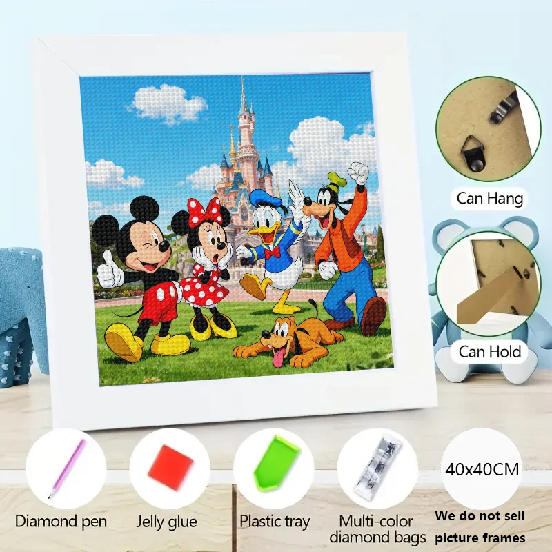 1PC Disney Mickey Mouse Minnie Pato Donald Goofy Plutón Kit de pintura de diamante, 5D DIY taladro cuadrado completo dibujos animados amigos y Castillo R