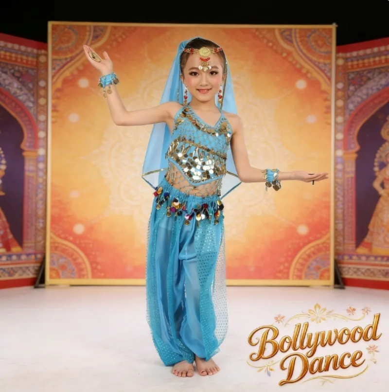 

New Kids Indian Dance Costume Set Children Belly Dance Outfit Stage Performance Dress