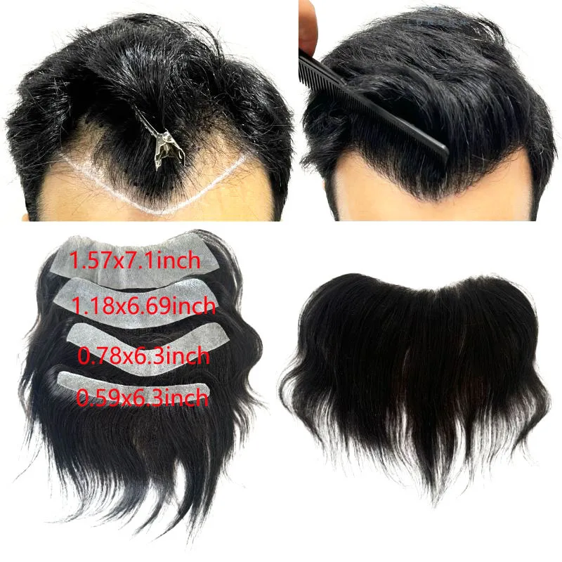 

Мужской парик для лба, настоящие человеческие волосы, кожа, мужские шиньоны из искусственной кожи, топпер для волос для отдыха, система замены естественной линии роста волос