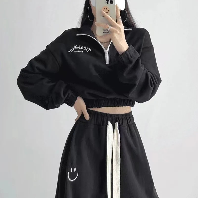 Slim Fit Hoodie And Pants Set Women's Autumn Winter New Style Small Size Heightening Zipper Collar Shirt Two Piece Set