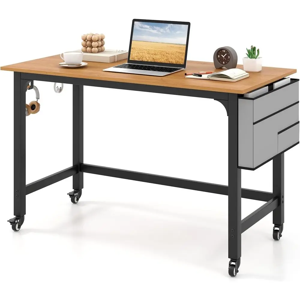 

48 Rolling Laptop Desk with Lockable Wheels for Home Office, Study, and Small Spaces (Natural)