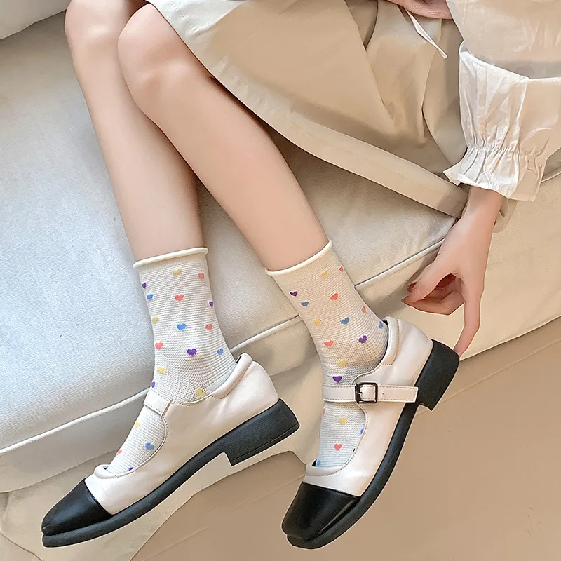 

Color Love Number Mid-tube Socks Cute Curly Hem Socks Spring/Summer Breathable Mesh Student Socks